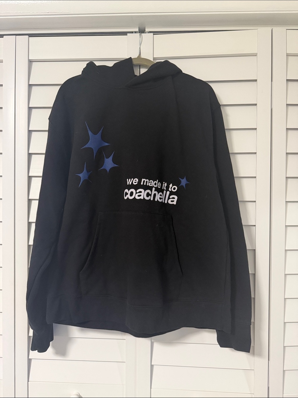 Coachella Black Graphic Hoodie with Blue Star Print